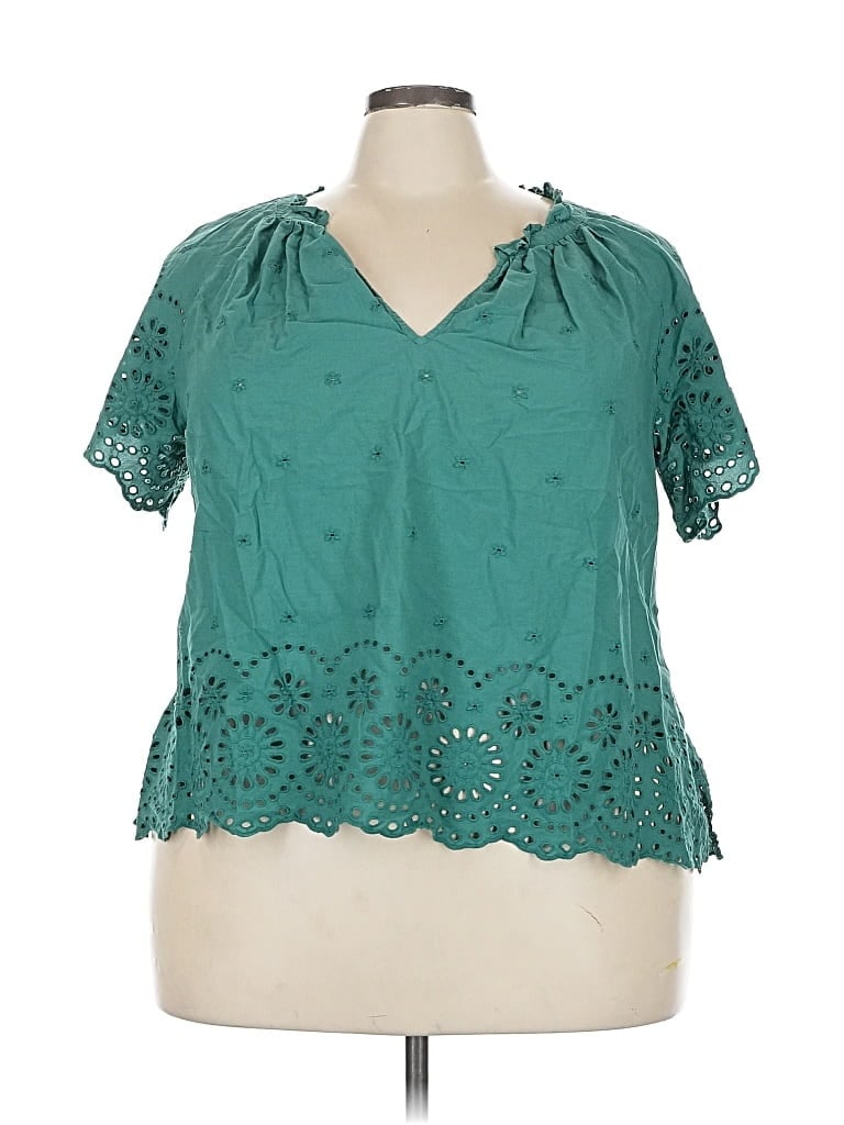 Pre-owned Lane Bryant Short Sleeve Blouse In Blue