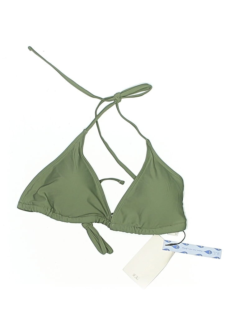 Cider Swimsuit Top Green Solid Pattern Swimwear