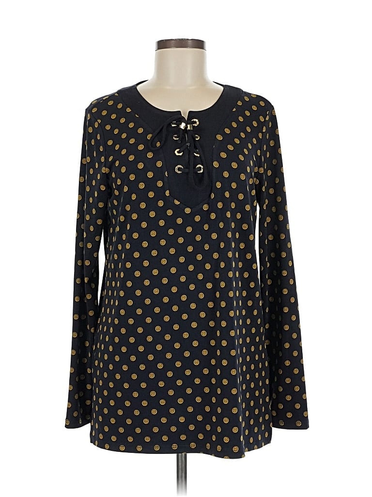 Pre-owned Michael Michael Kors Long Sleeve Top Black Keyhole Neckline Tops