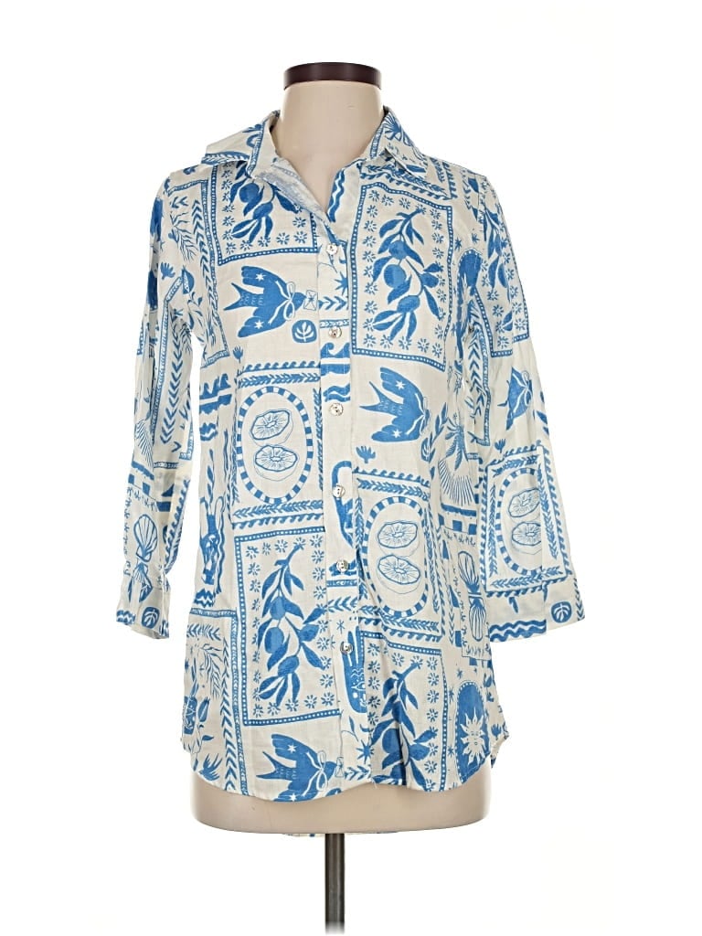 Pre-owned Calypso St Barth 3/4 Sleeve Button Down Shirt In Blue