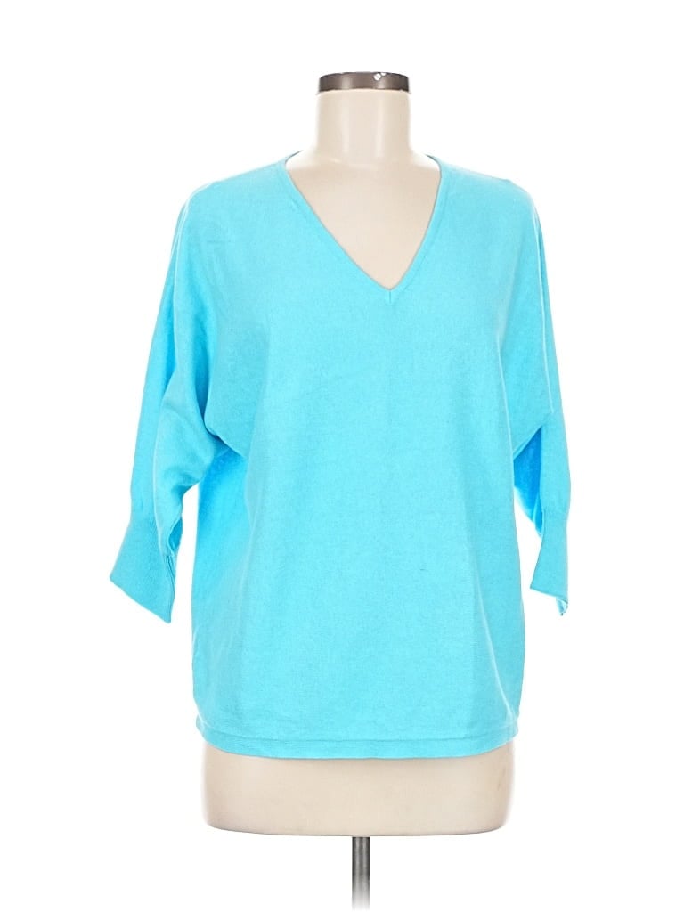 Pre-owned Jjill 3/4 Sleeve Top Teal V Neck Tops In Blue