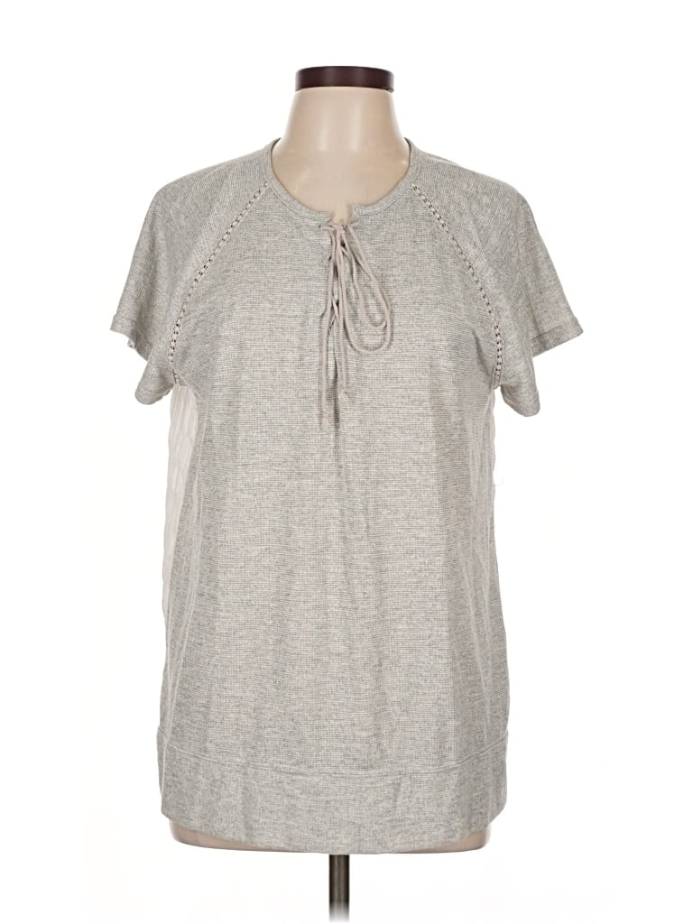 Pre-owned Doe & Rae Short Sleeve Top Gray Keyhole Neckline Tops