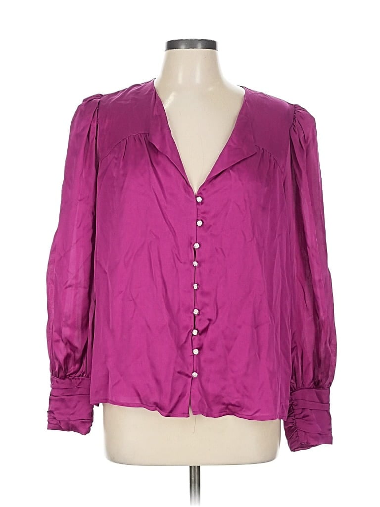 Intermix 3/4 Sleeve Silk Top Purple Sweetheart Neckline Tops In Animal Print