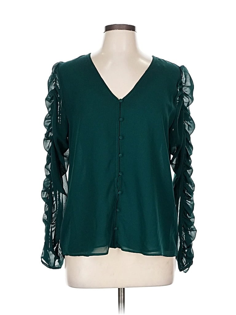 Pre-owned 1.state Long Sleeve Blouse In Green