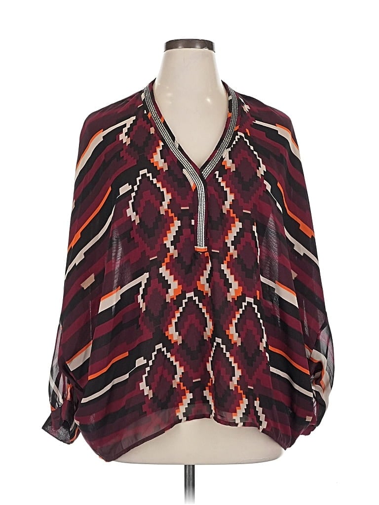 Pre-owned Lane Bryant 3/4 Sleeve Blouse In Burgundy