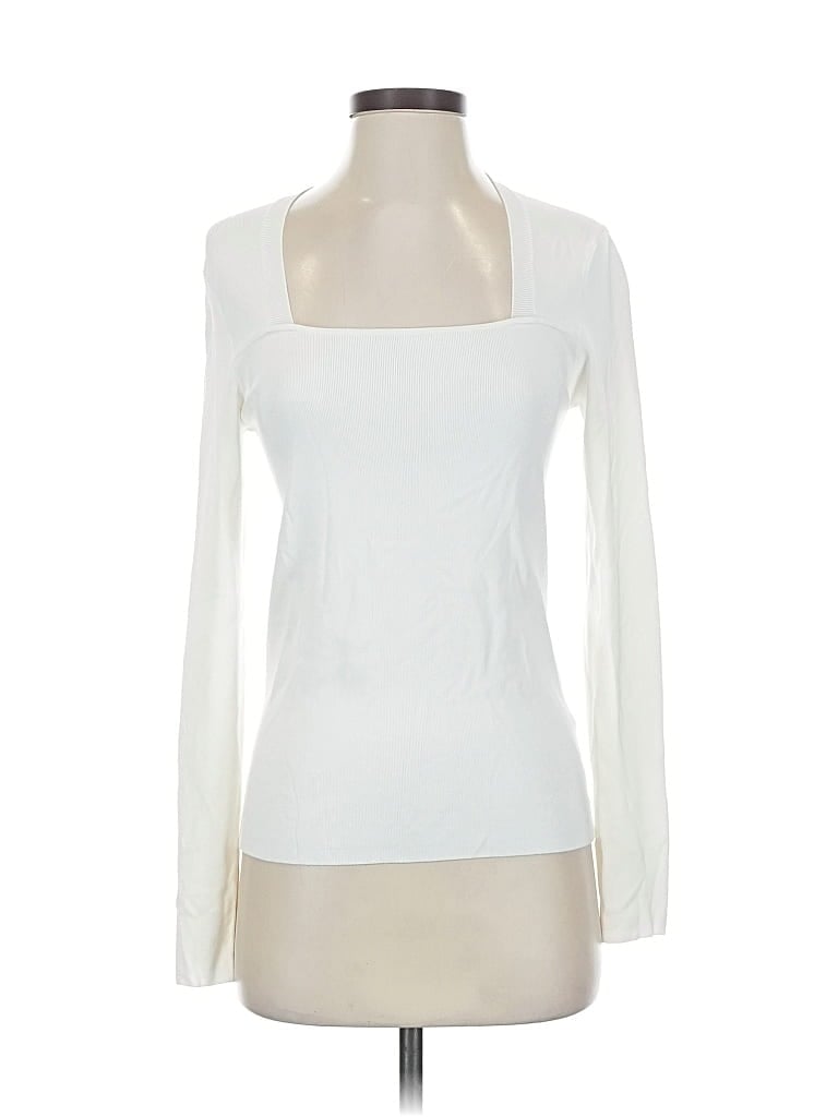 Pre-owned Catherine Malandrino Long Sleeve Top Ivory Square Neckline Tops In White