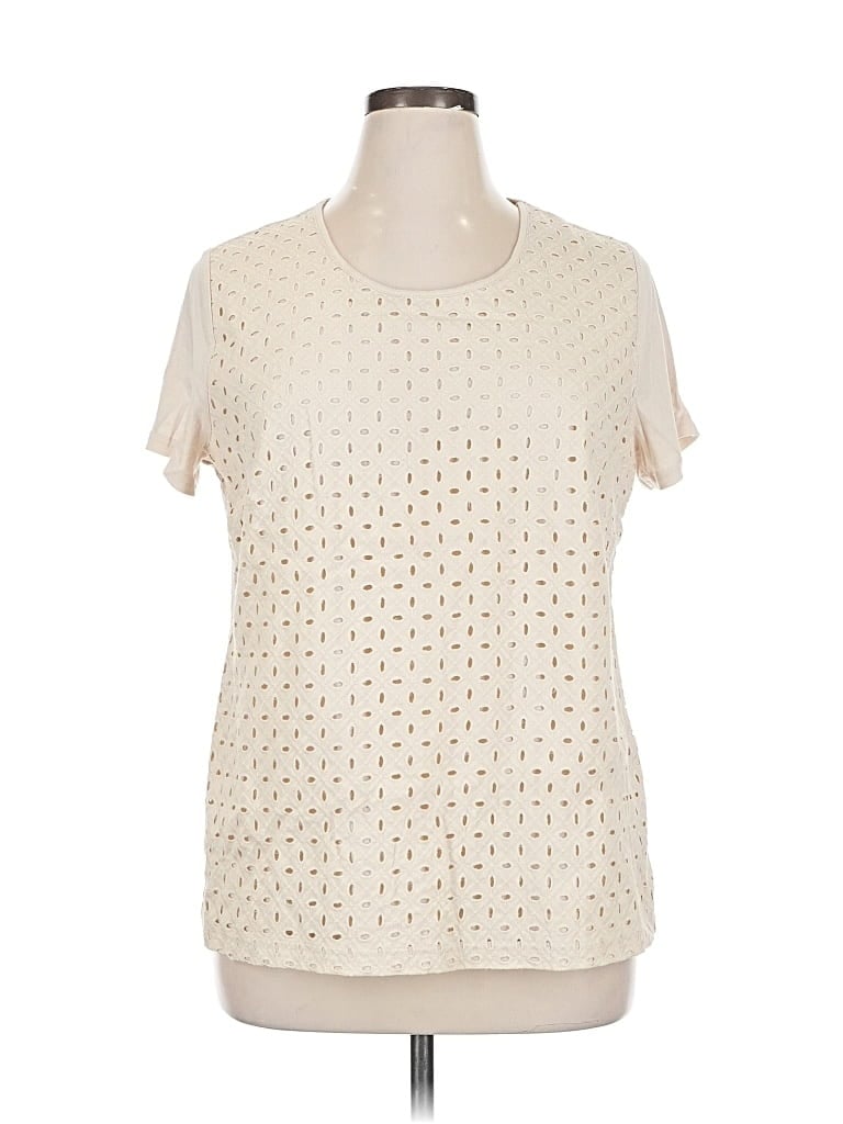 Pre-owned Croft & Barrow Short Sleeve Top Ivory Keyhole Neckline Tops In White