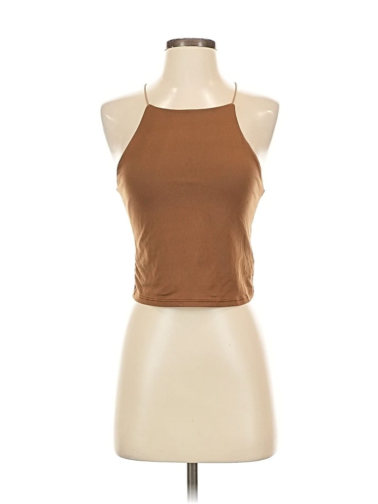 Pre-owned Gaze Tank Top Brown Halter Neckline Tops