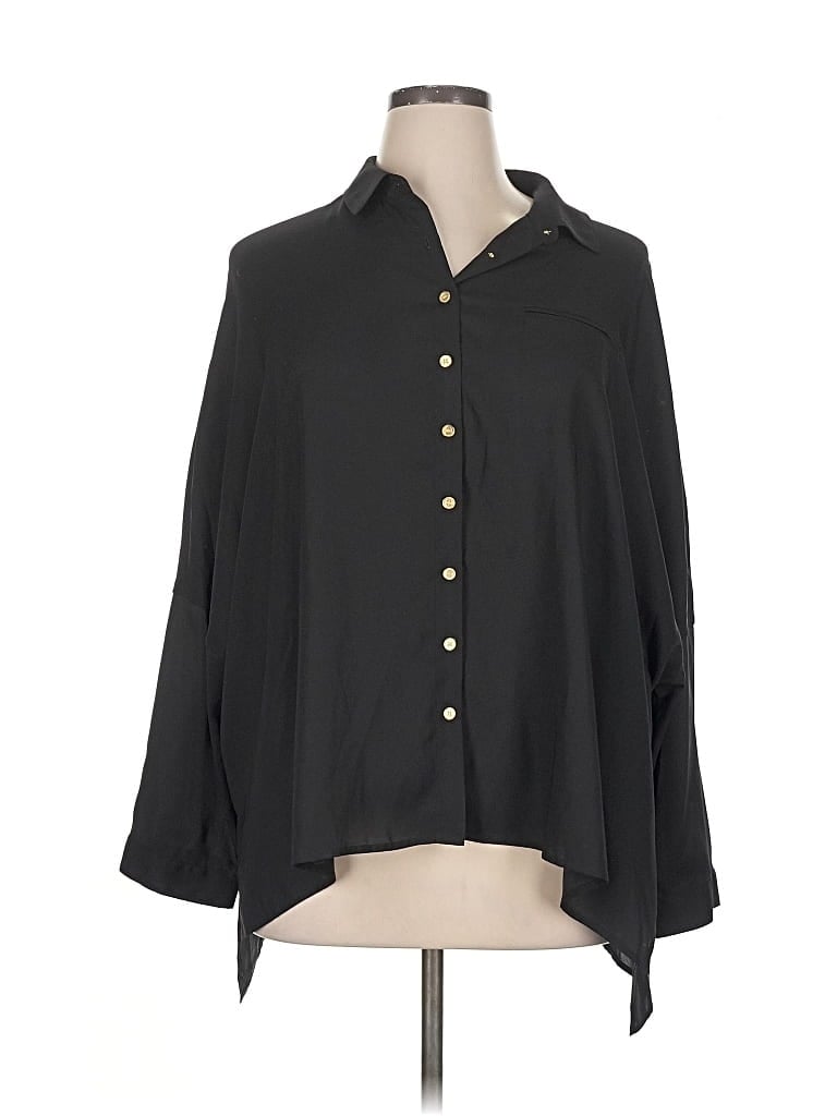 Pre-owned Black Label By Chico's 3/4 Sleeve Blouse In Black