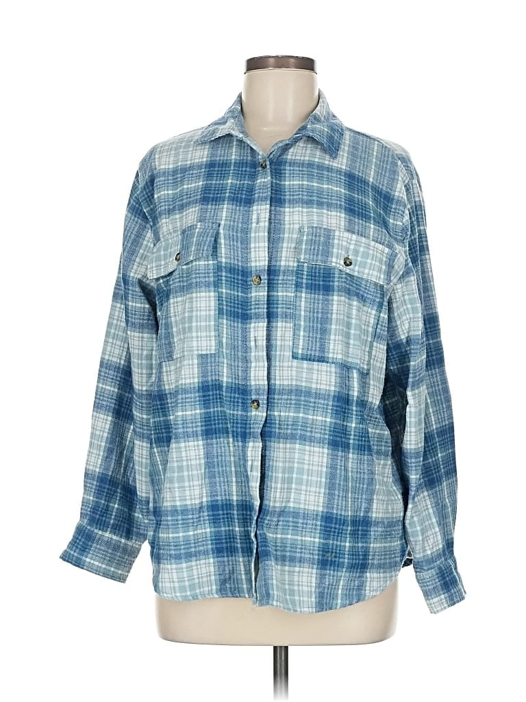 Pre-owned Assorted Brands Long Sleeve Henley Shirt In Blue