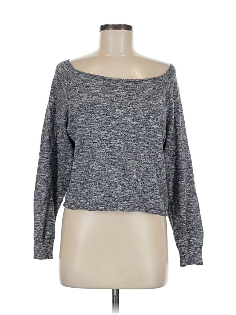 Pre-owned Free Press Long Sleeve Top Gray Boatneck Tops