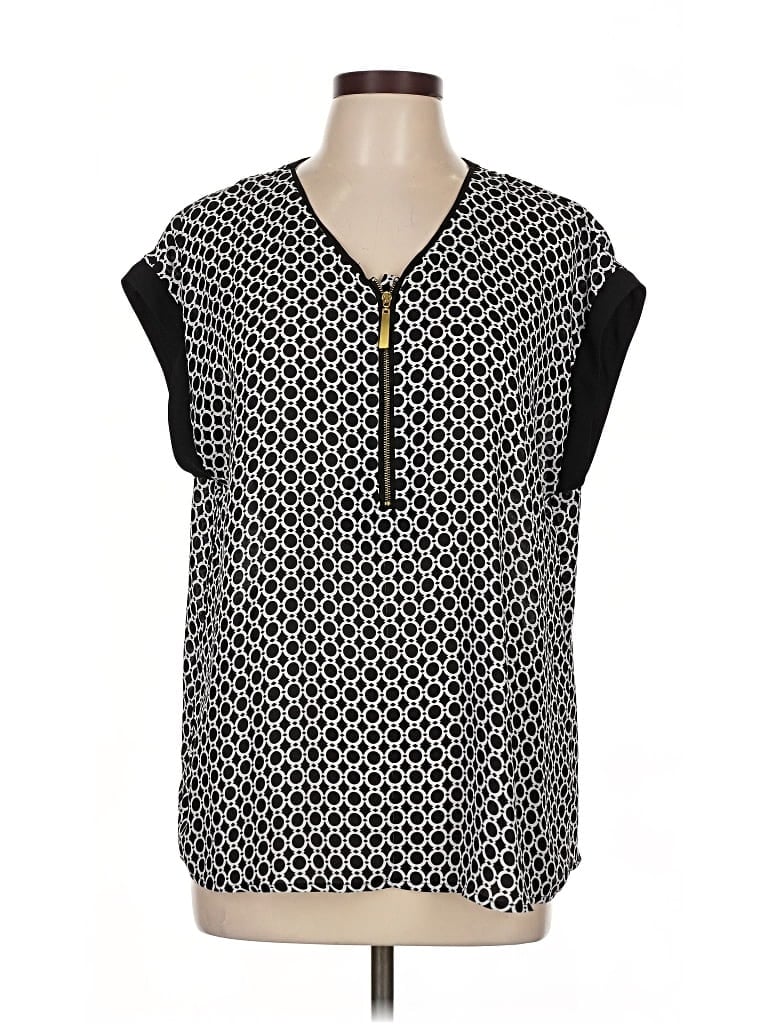 Pre-owned Roz & Ali Short Sleeve Blouse In Black