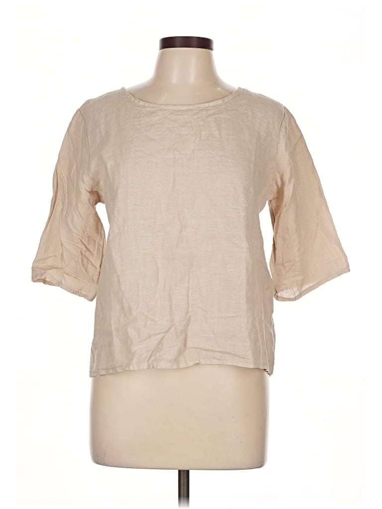 Puro Lino 3/4 Sleeve T-shirt In Brown