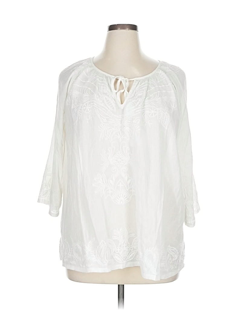 Pre-owned Tommy Bahama 3/4 Sleeve Blouse In White