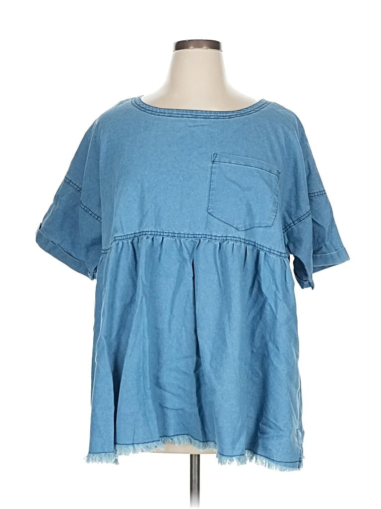 Pre-owned Chic Soul (chicsoul.com) Short Sleeve Top Blue Crew Neck Tops