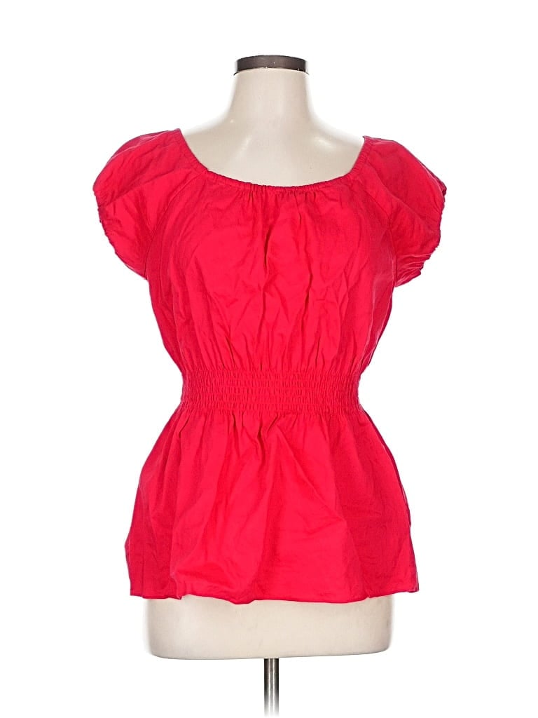 Pre-owned Saks Fifth Avenue Short Sleeve Blouse In Red