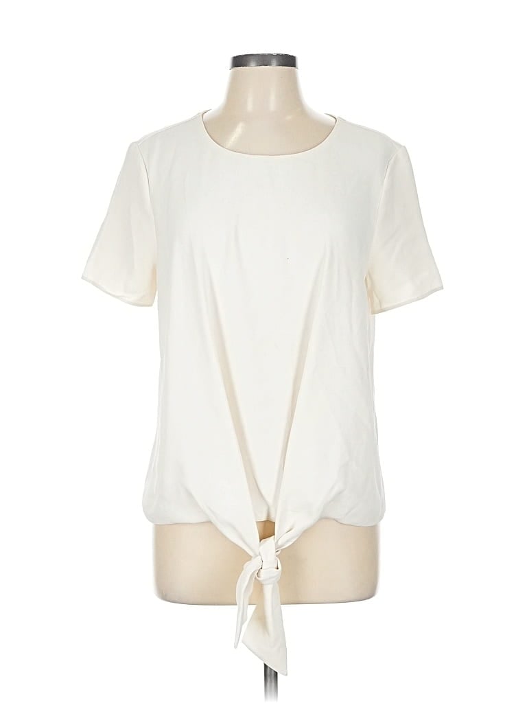 Pre-owned Ann Taylor Short Sleeve Top Ivory Keyhole Neckline Tops In White