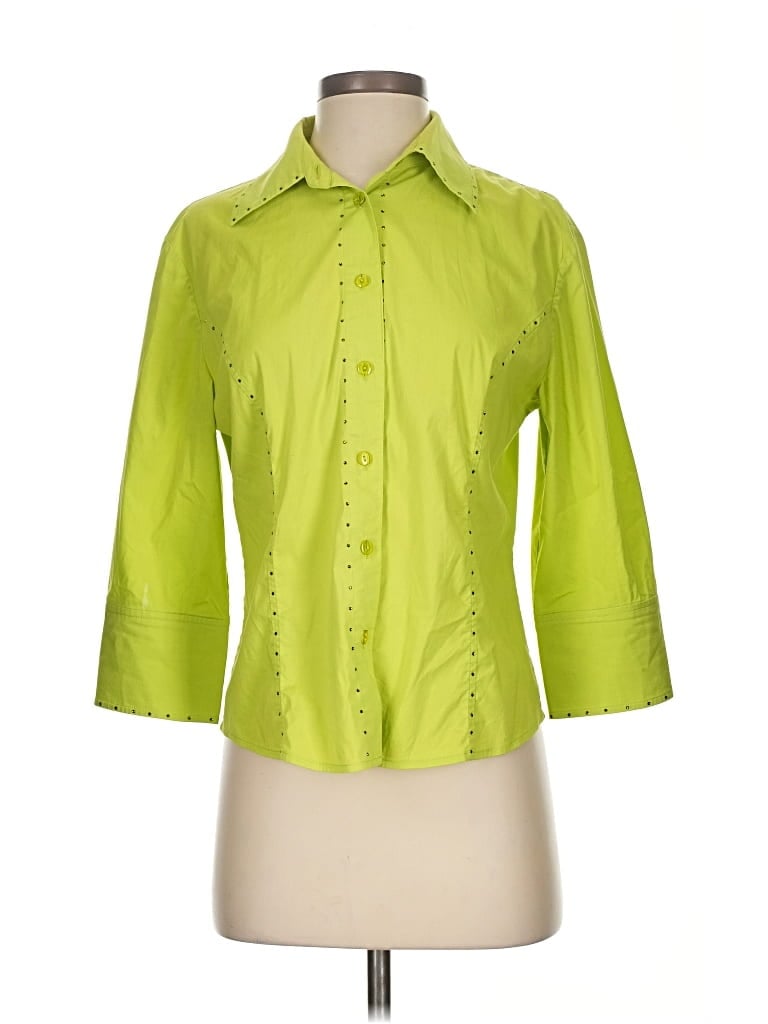Pre-owned St John 3/4 Sleeve Button Down Shirt In Green