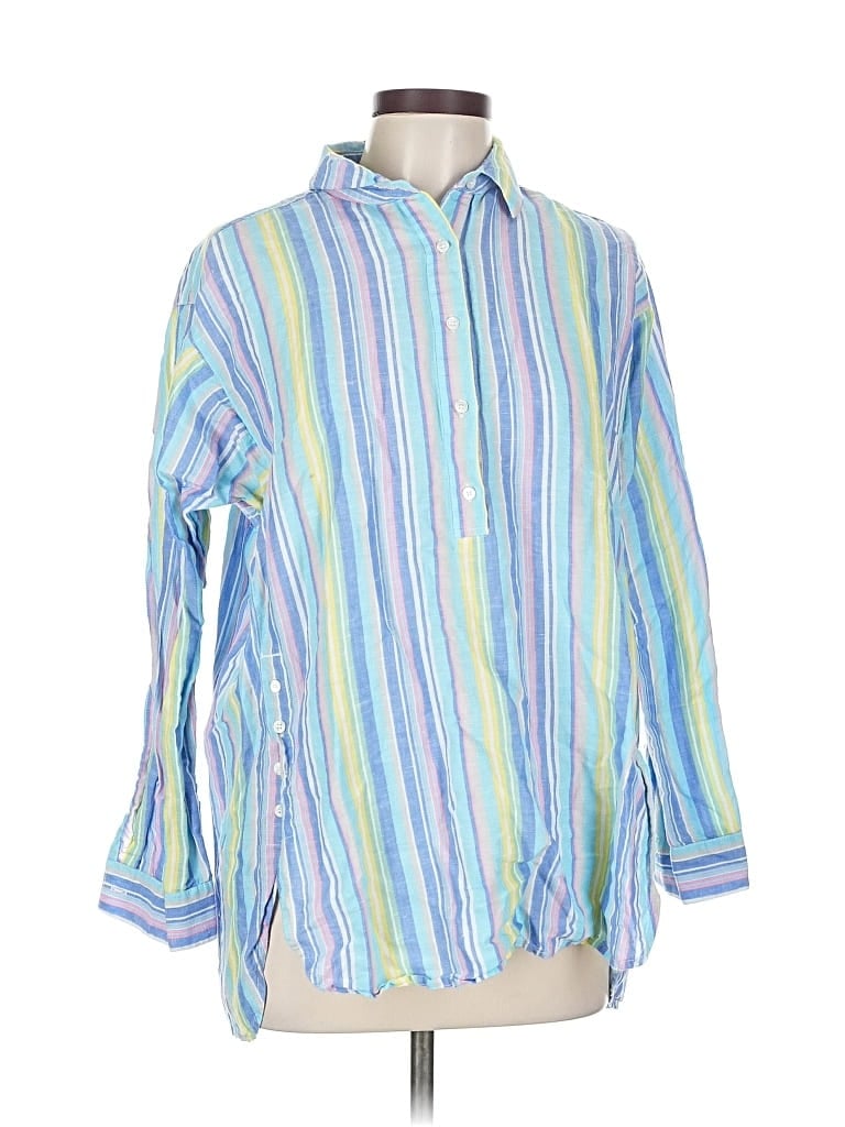 Pre-owned J. Mclaughlin 3/4 Sleeve Button Down Shirt In Blue