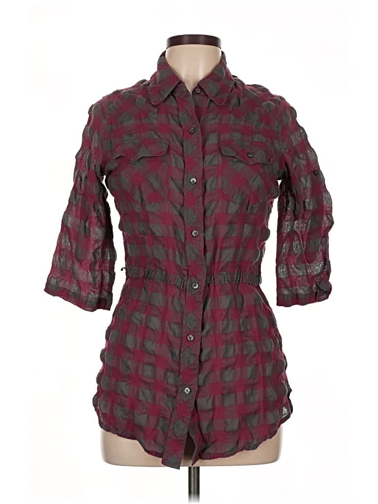 Pre-owned Mudd 3/4 Sleeve Button Down Shirt In Burgundy