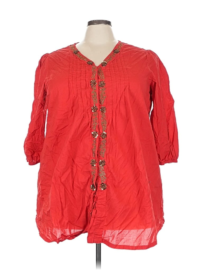 Pre-owned Denim 24/7 3/4 Sleeve Blouse In Red