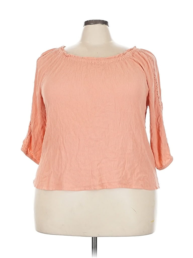 Pre-owned Falls Creek 3/4 Sleeve Top Orange Cold Shoulder Neckline Tops