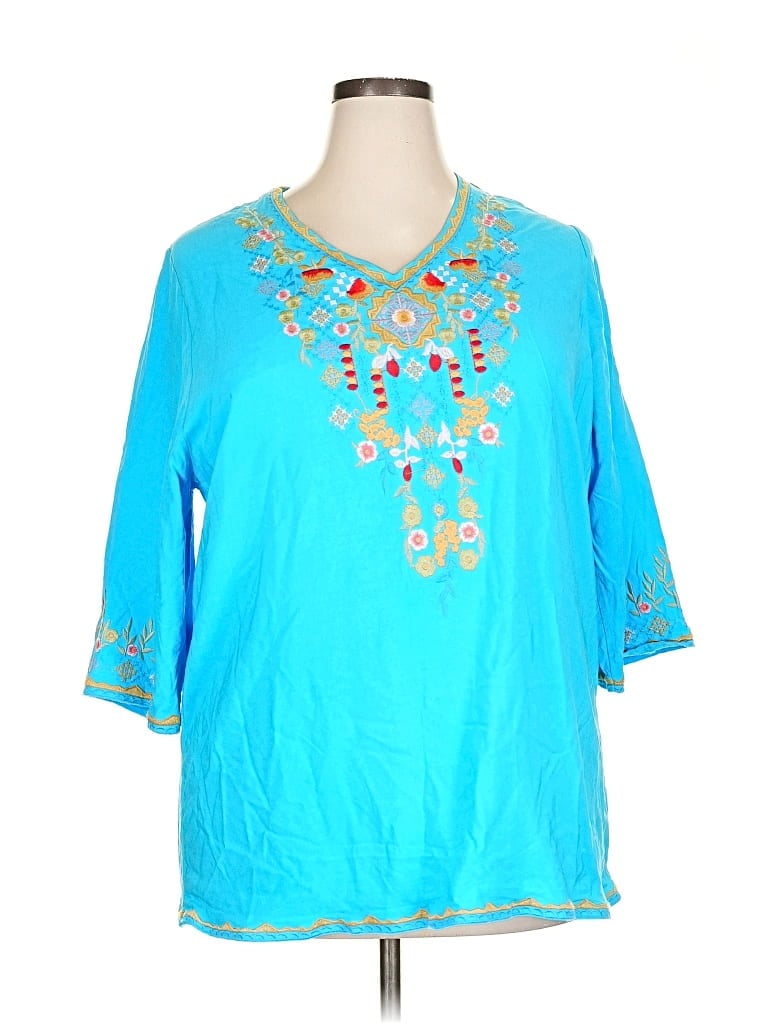 Pre-owned Unbranded 3/4 Sleeve Blouse In Blue