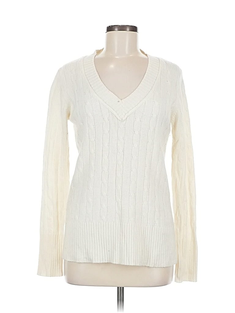 Pre-owned Ann Taylor Loft Long Sleeve Top Ivory V Neck Tops In White