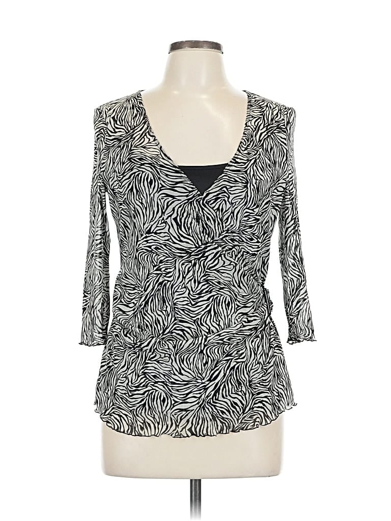 Pre-owned Bcbgmaxazria 3/4 Sleeve Top Black Open Neckline Tops