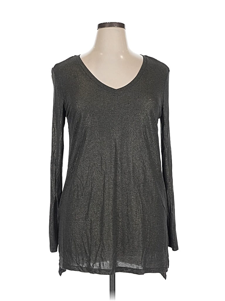 Pre-owned Halogen Long Sleeve Top Gray V Neck Tops