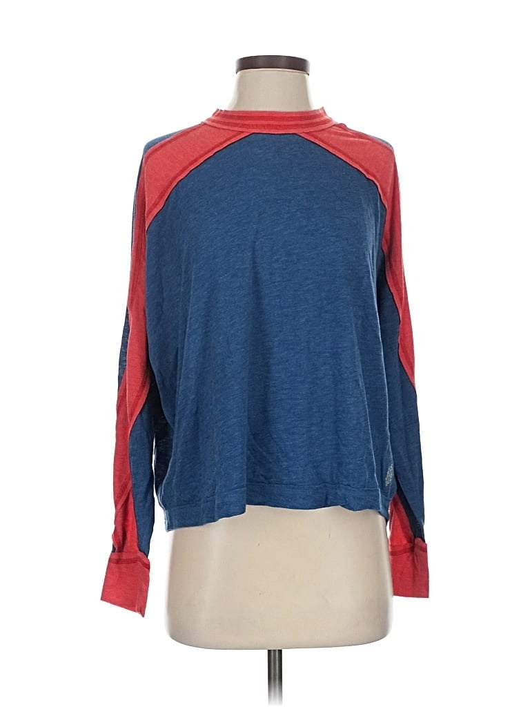 Pre-owned Fp Movement Long Sleeve Top Blue Color Block Pattern Mock Neckline Tops