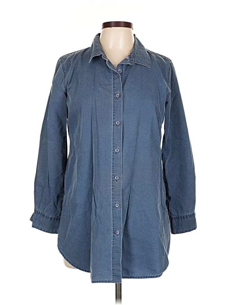 Pre-owned Garnet Hill 3/4 Sleeve Button Down Shirt In Blue