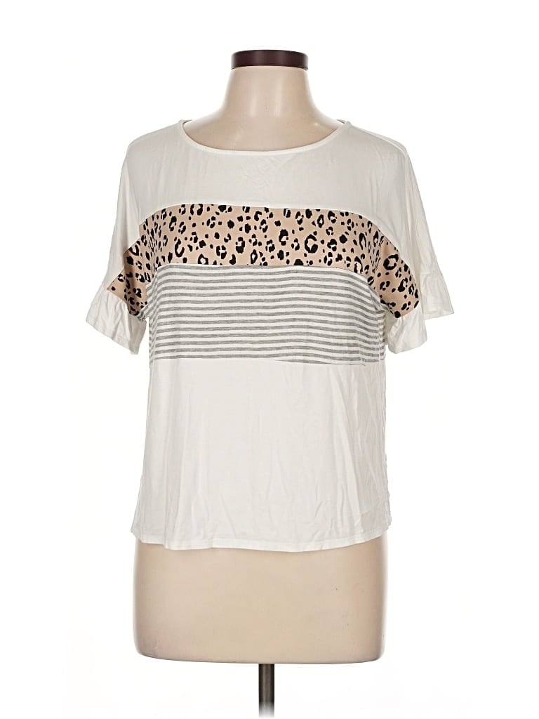 Pre-owned Moa Moa Short Sleeve Top Ivory Crew Neck Tops In White