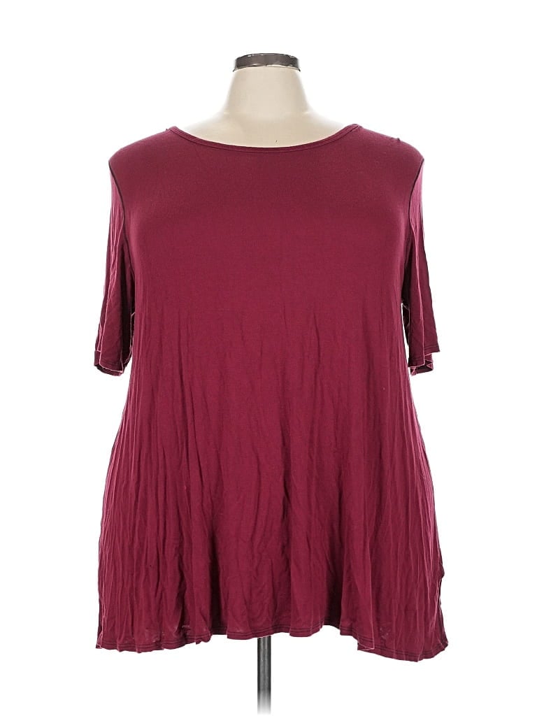 Pre-owned Cha Cha Vente Short Sleeve Top Burgundy Cold Shoulder Neckline Tops
