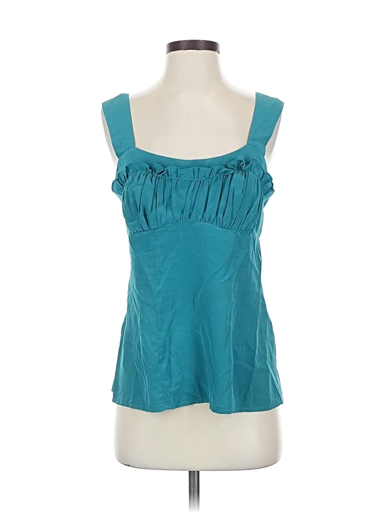 Pre-owned Nanette Lepore Sleeveless Silk Top Teal Sweetheart Neckline Tops In Blue