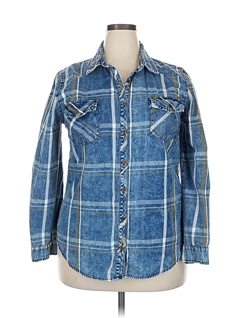 Pre-owned Peach Long Sleeve Button Down Shirt In Blue