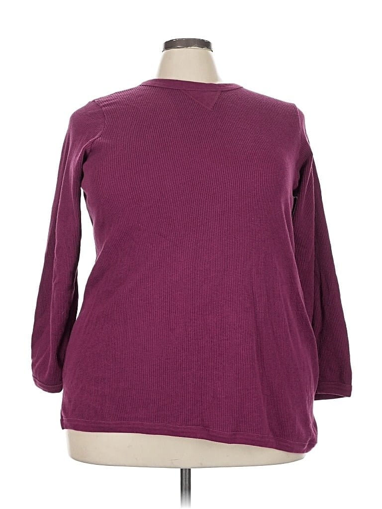 Pre-owned Woman Within 3/4 Sleeve T-shirt In Burgundy