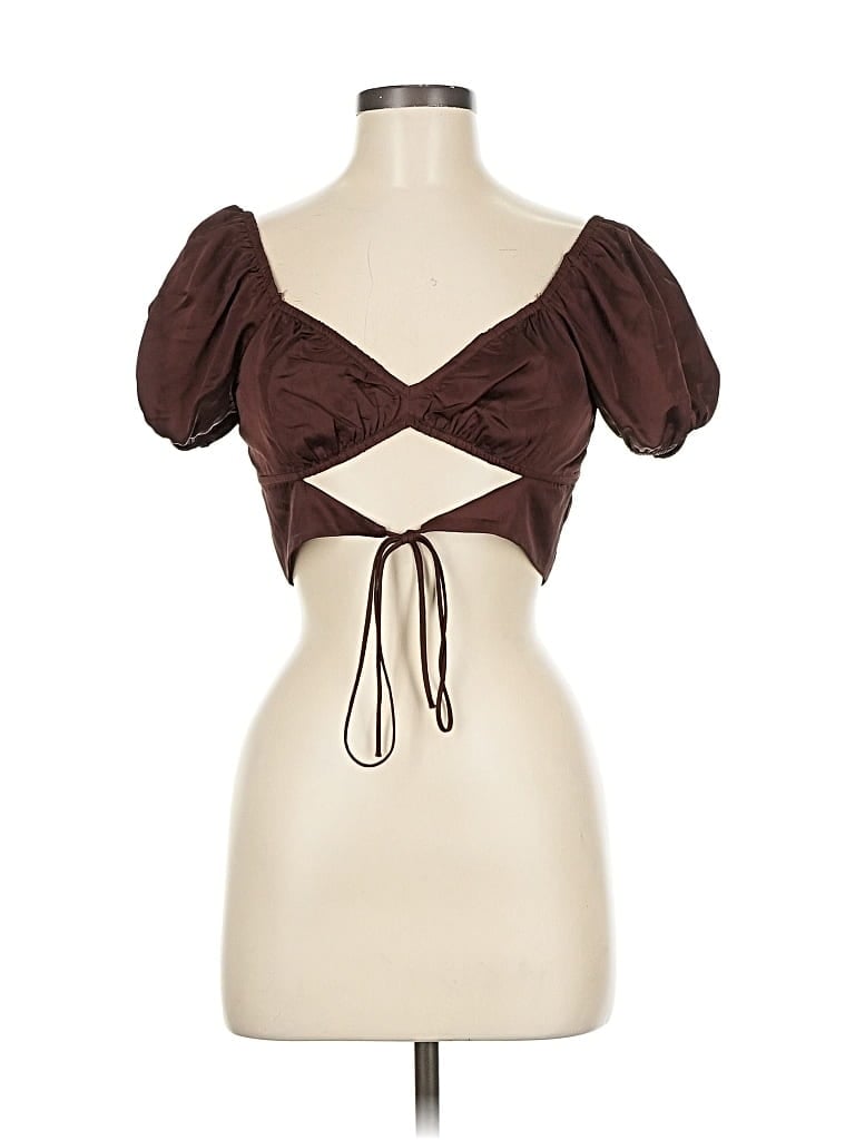 Pre-owned Cotton Candy La Short Sleeve Blouse In Brown
