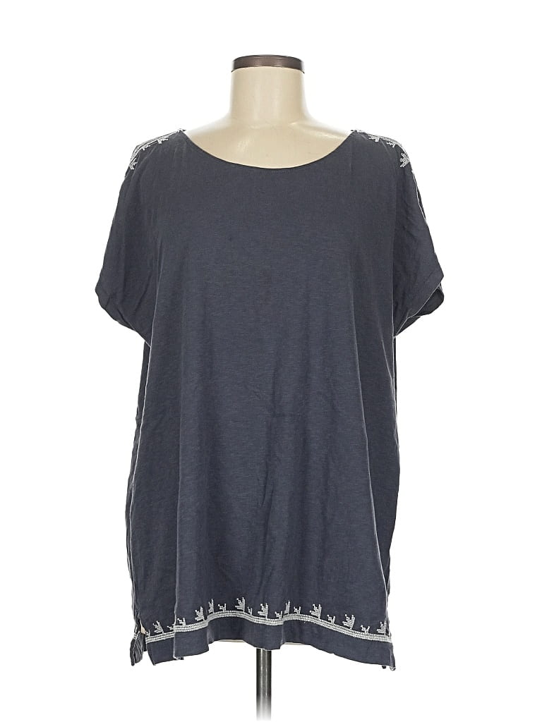 Pre-owned Purejill Short Sleeve Top Gray Scoop Neck Tops