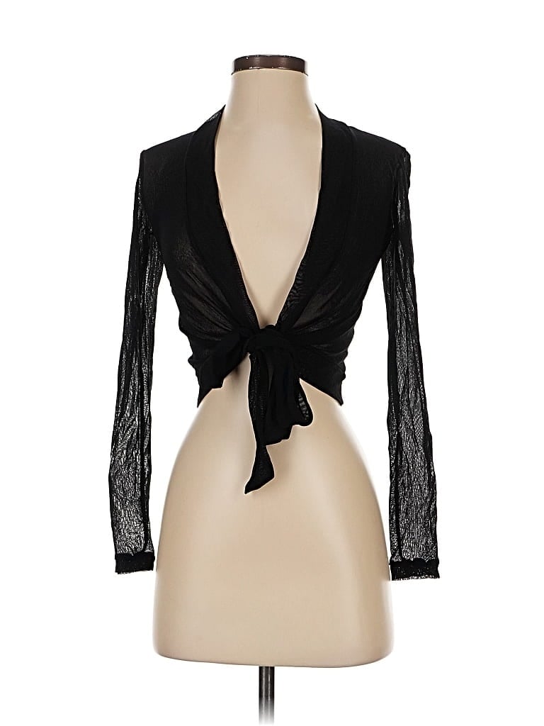 Pre-owned Only Hearts Long Sleeve Top Black Plunge Neckline Tops