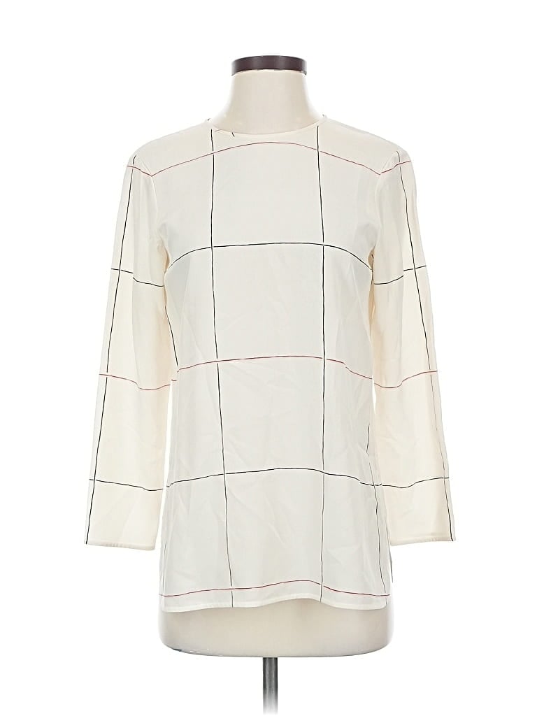 Pre-owned Theory 3/4 Sleeve Silk Top Ivory Square Neckline Tops In White