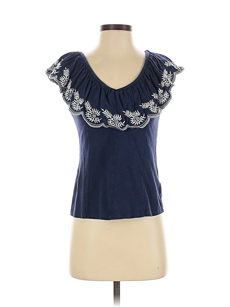 Pre-owned Moulinette Soeurs By Anthropologie Short Sleeve Top Blue Sweetheart Neckline Tops