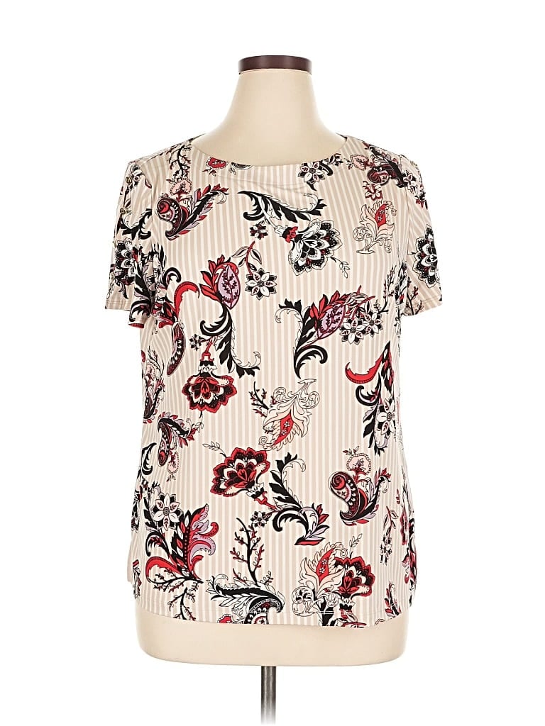 Pre-owned Liz Claiborne Short Sleeve Blouse In White