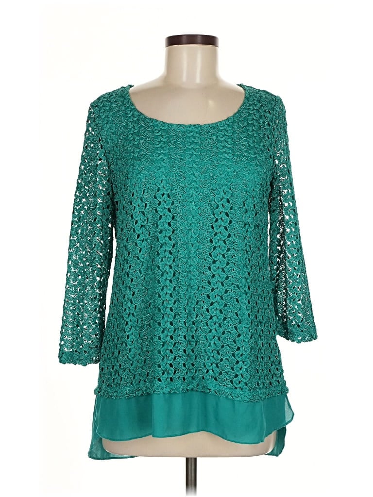 Pre-owned Jm Collection Long Sleeve Top Teal Scoop Neck Tops In Blue