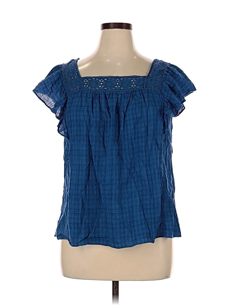 Pre-owned Max Studio Short Sleeve Blouse In Blue