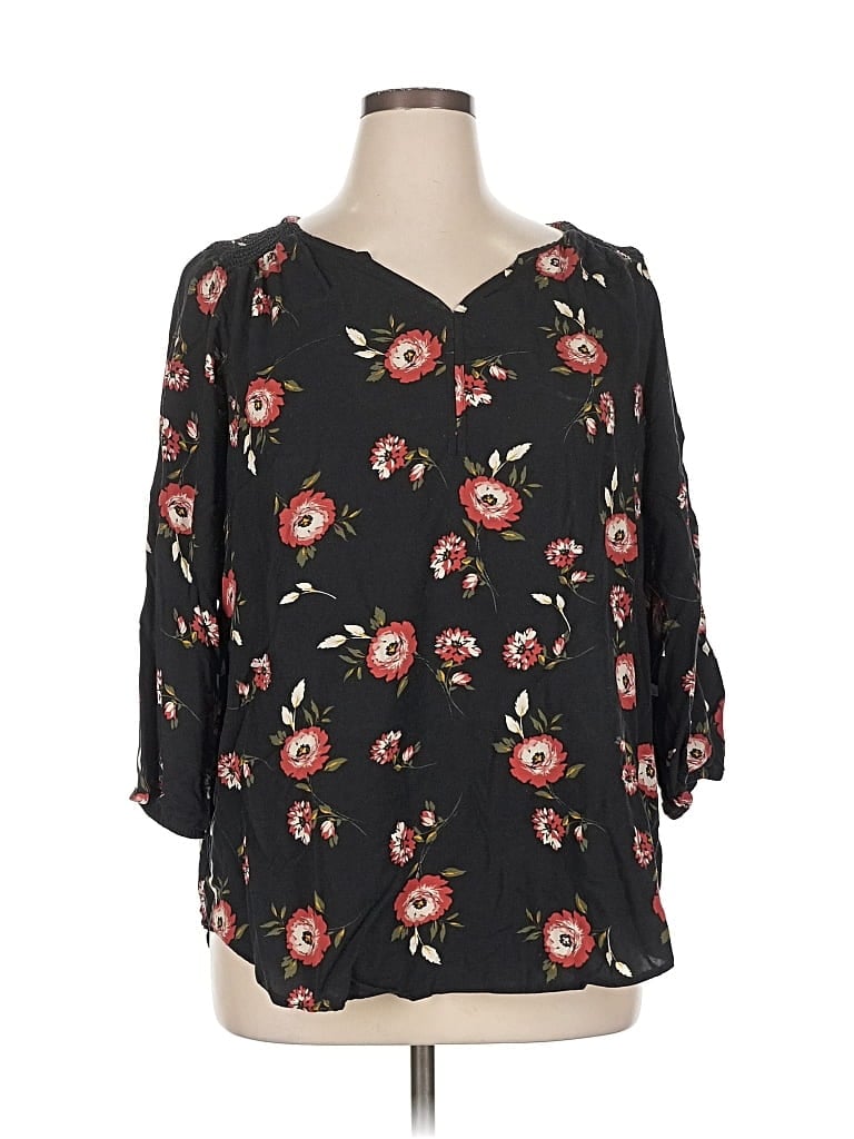 Pre-owned Sonoma Goods For Life 3/4 Sleeve Blouse In Black
