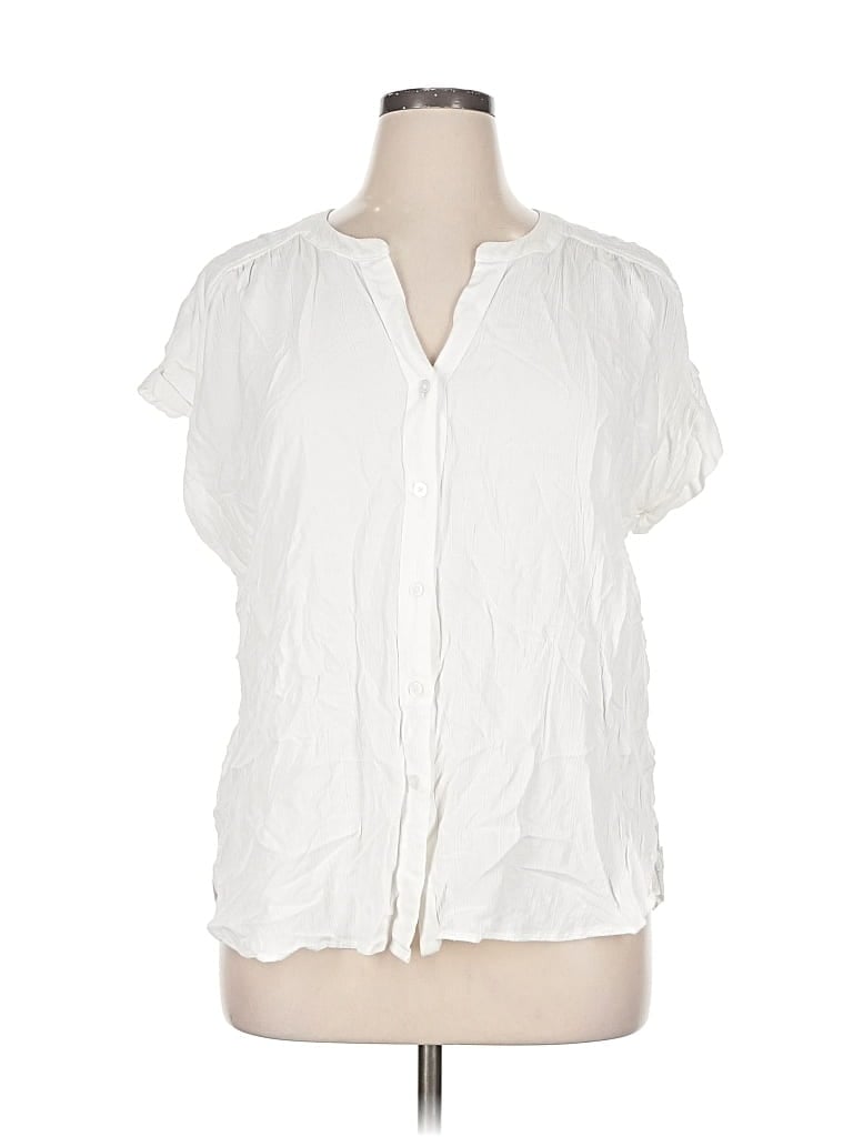Pre-owned Ann Taylor Loft Short Sleeve Blouse In White