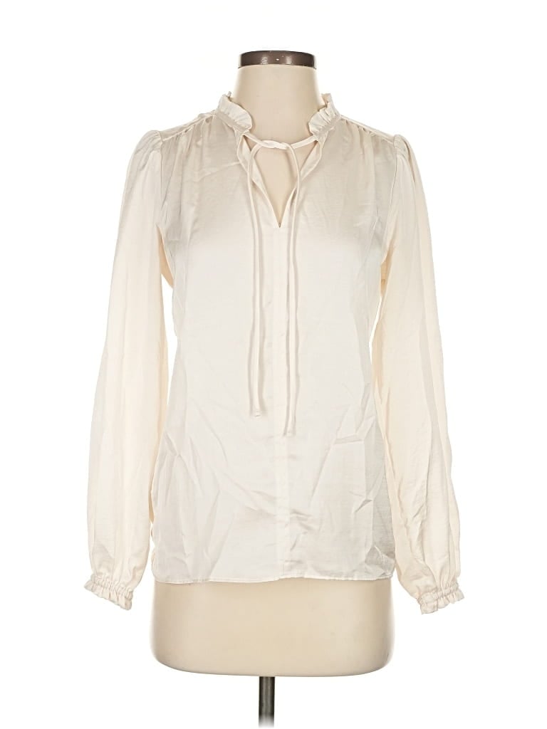 Pre-owned Ann Taylor Loft Long Sleeve Blouse In White