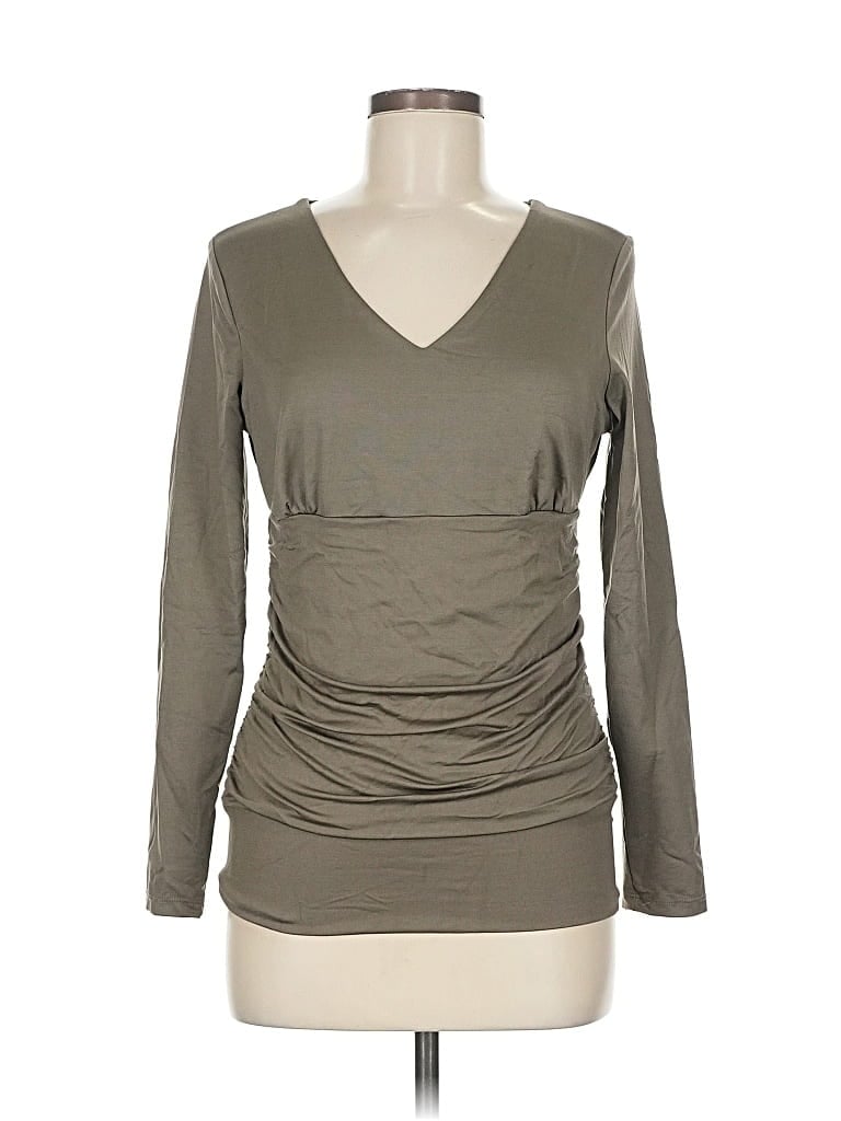 Pre-owned A'nue Ligne Long Sleeve Top White V Neck Tops