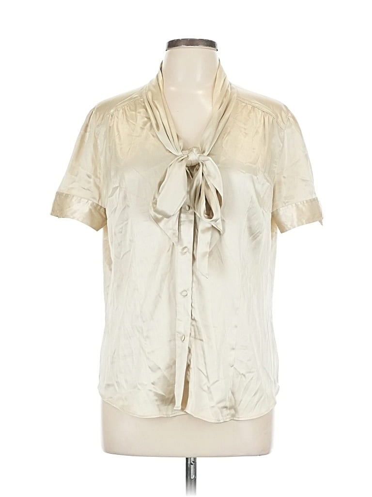 Pre-owned New York And Company Short Sleeve Blouse In White